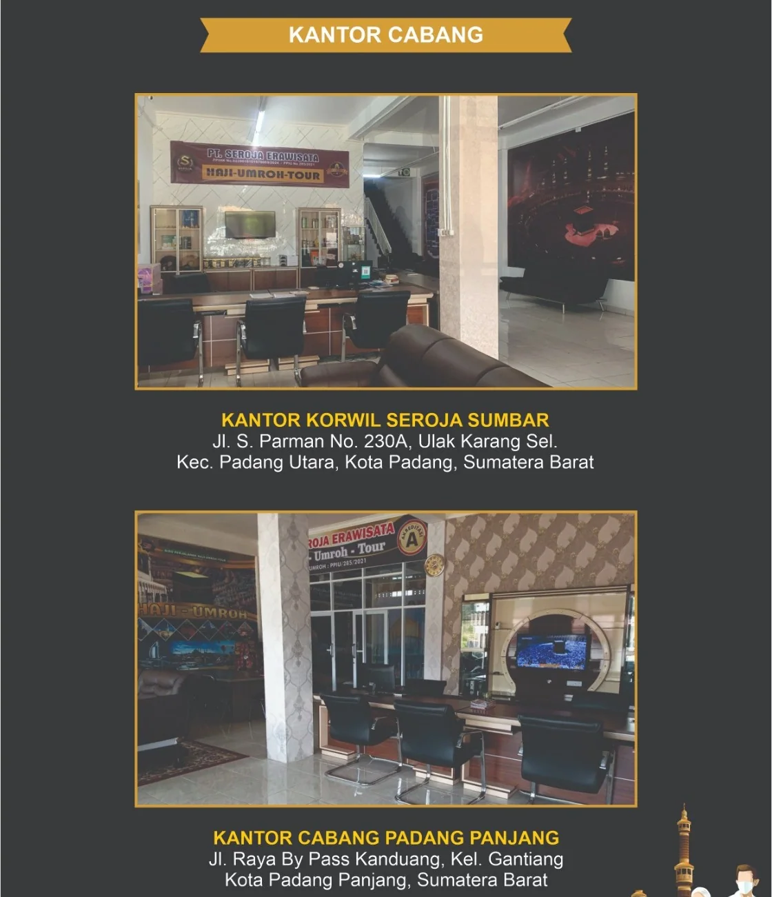 Kantor cabang Seroja Era Wisata di Padang dan Padang Panjang